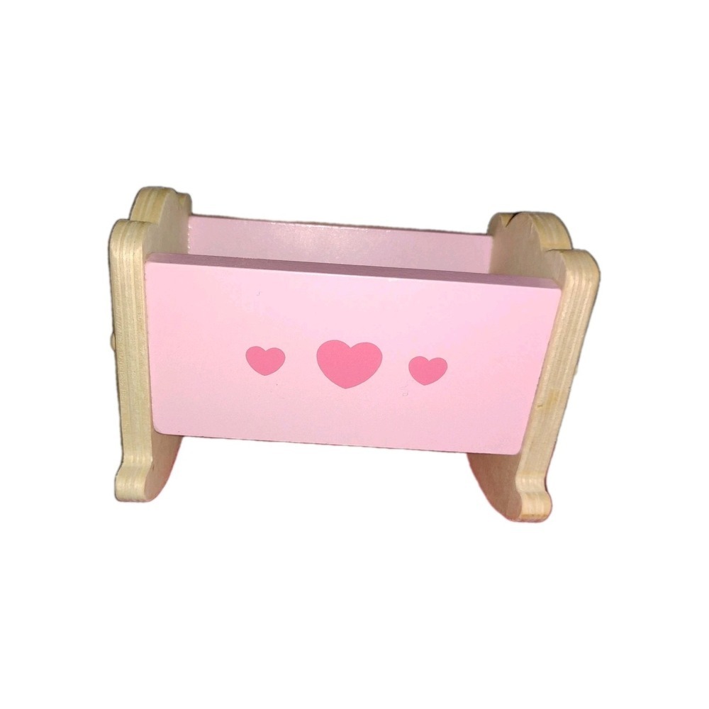 Pink Wooden Cradle Dollhouse Furniture Nursery Rocking Crib Bed  miniature Heart